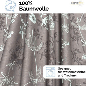 Bettw&auml;sche 200x220 cm. 3-teilig Set 100% Baumwolle Bettbezug Braun Wei&szlig; Gebl&uuml;mt, Polina