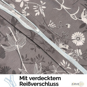 Bettw&auml;sche 200x220 cm. 3-teilig Set 100% Baumwolle Bettbezug Braun Wei&szlig; Gebl&uuml;mt, Polina