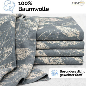 Baumwoll-Bettw&auml;sche Graublau Beige &ndash; Elegantes Blattmuster, Natur-Design, Ganzjahresbettw&auml;sche ArinaV1