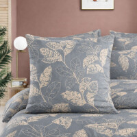 Baumwoll-Bettw&auml;sche Graublau Beige &ndash; Elegantes Blattmuster, Natur-Design, Ganzjahresbettw&auml;sche ArinaV1