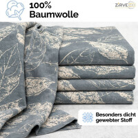 Baumwoll-Bettw&auml;sche Graublau Beige &ndash; Elegantes Blattmuster, Natur-Design, Ganzjahresbettw&auml;sche ArinaV1