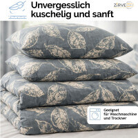 Baumwoll-Bettw&auml;sche Graublau Beige &ndash; Elegantes Blattmuster, Natur-Design, Ganzjahresbettw&auml;sche ArinaV1