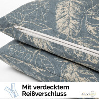 Baumwoll-Bettw&auml;sche Graublau Beige &ndash; Elegantes Blattmuster, Natur-Design, Ganzjahresbettw&auml;sche ArinaV1