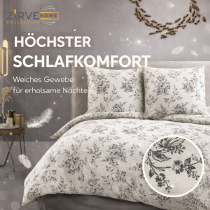 Baumwolle Bettw&auml;sche-Set Beige Bettbezug Schwarz gebl&uuml;mt Evla V1