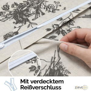 Baumwolle Bettw&auml;sche-Set Beige Bettbezug Schwarz gebl&uuml;mt Evla V1