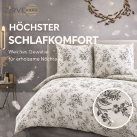 Baumwolle Bettw&auml;sche-Set Beige Bettbezug Schwarz gebl&uuml;mt Evla V1