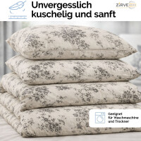 Baumwolle Bettw&auml;sche-Set Beige Bettbezug Schwarz gebl&uuml;mt Evla V1