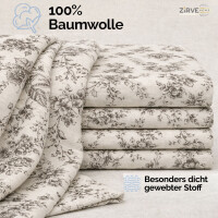 Baumwolle Bettw&auml;sche-Set Beige Bettbezug Schwarz gebl&uuml;mt Evla V1