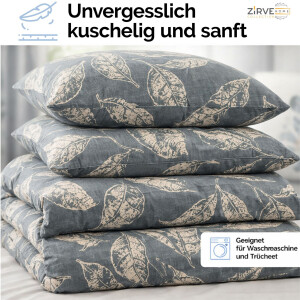 Baumwoll-Bettw&auml;sche Graublau Beige &ndash; Elegantes Blattmuster, Natur-Design, Ganzjahresbettw&auml;sche Arina P1