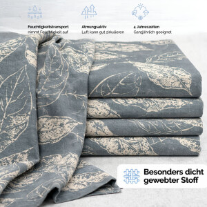 Baumwoll-Bettw&auml;sche Graublau Beige &ndash; Elegantes Blattmuster, Natur-Design, Ganzjahresbettw&auml;sche Arina P1