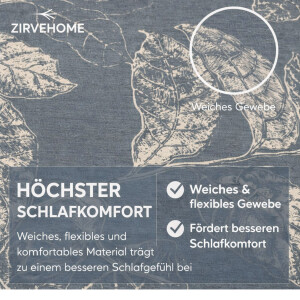Baumwoll-Bettw&auml;sche Graublau Beige &ndash; Elegantes Blattmuster, Natur-Design, Ganzjahresbettw&auml;sche Arina P1
