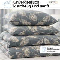 Baumwoll-Bettw&auml;sche Graublau Beige &ndash; Elegantes Blattmuster, Natur-Design, Ganzjahresbettw&auml;sche Arina P1