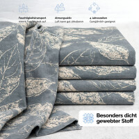 Baumwoll-Bettw&auml;sche Graublau Beige &ndash; Elegantes Blattmuster, Natur-Design, Ganzjahresbettw&auml;sche Arina P1