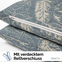 Baumwoll-Bettw&auml;sche Graublau Beige &ndash; Elegantes Blattmuster, Natur-Design, Ganzjahresbettw&auml;sche Arina P1