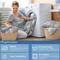 Baumwoll-Bettw&auml;sche Graublau Beige &ndash; Elegantes Blattmuster, Natur-Design, Ganzjahresbettw&auml;sche Arina P1