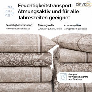 Baumwolle Bettw&auml;sche klassisches Ornament Design in Braun, Beige und Cremet&ouml;nen  Ganzjahresbettw&auml;sche Romana P1