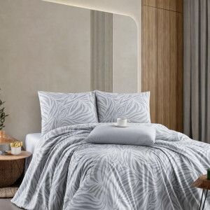 Bettw&auml;sche Baumwolle Bettbezug wei&szlig; mit grau...