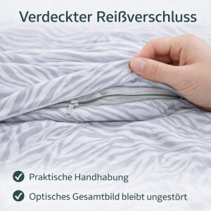 Bettw&auml;sche Baumwolle Bettbezug wei&szlig; mit grau Zebra-Streifen Ganzjahresbettw&auml;sche mit Rei&szlig;verschluss Zebra P1
