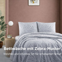 Bettw&auml;sche Baumwolle Bettbezug wei&szlig; mit grau Zebra-Streifen Ganzjahresbettw&auml;sche mit Rei&szlig;verschluss Zebra P1