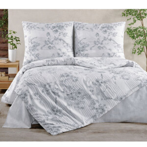 Bettw&auml;sche Baumwolle Bettbezug wei&szlig; Grau...