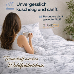 Bettw&auml;sche Baumwolle Bettbezug wei&szlig; Grau Florales Muster Ganzjahresbettw&auml;sche mit Rei&szlig;verschluss Melody