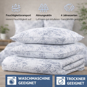 Bettw&auml;sche Baumwolle Bettbezug wei&szlig; Grau Florales Muster Ganzjahresbettw&auml;sche mit Rei&szlig;verschluss Melody
