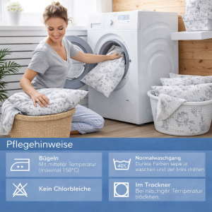 Bettw&auml;sche Baumwolle Bettbezug wei&szlig; Grau Florales Muster Ganzjahresbettw&auml;sche mit Rei&szlig;verschluss Melody