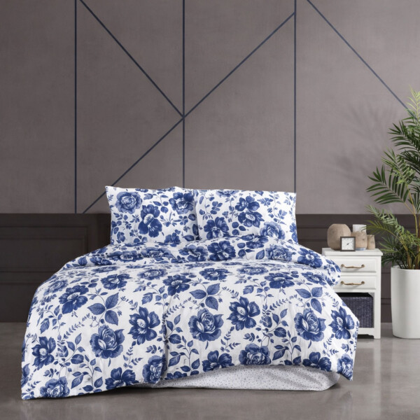 Bettw&auml;sche Set Blau Wei&szlig; Floral Elegantes Blumenmuster Blau Graden