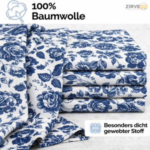 Bettw&auml;sche Set Blau Wei&szlig; Floral Elegantes Blumenmuster Blau Graden