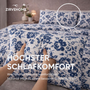 Bettw&auml;sche Set Blau Wei&szlig; Floral Elegantes Blumenmuster Blau Graden