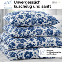 Bettw&auml;sche Set Blau Wei&szlig; Floral Elegantes Blumenmuster Blau Graden