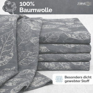 Baumwoll-Bettw&auml;sche Grau Elegantes Wei&szlig; Blattmuster, Natur-Design, Ganzjahresbettw&auml;sche ArinaV2