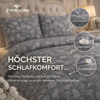 Bettw&auml;sche 240x220 Baumwolle 3-teilig Grau Bettbezug Wei&szlig; Blattmuster Kissenbezug mit Natur Design, Arina V2