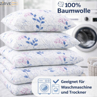 Bettw&auml;sche 200x200 cm. 3 teilig Baumwolle Bettbezug Wei&szlig; mit rosa-blauem Floralmuster Dolce V1