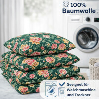 Bettw&auml;sche-Set 100% Baumwolle Dunkelgr&uuml;n Bettbezug Florales Blumenmuster in Rosa, Gelb &amp; Gr&uuml;n Garden V1
