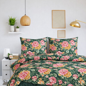 Bettw&auml;sche-Set Baumwolle Dunkelgr&uuml;n Bettbezug...