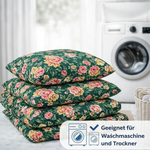 Bettw&auml;sche-Set Baumwolle Dunkelgr&uuml;n Bettbezug Florales Blumenmuster in Rosa, Gelb &amp; Gr&uuml;n Garden P1