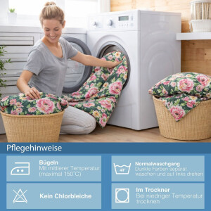 Bettw&auml;sche-Set Baumwolle Dunkelgr&uuml;n Bettbezug Florales Blumenmuster in Rosa, Gelb &amp; Gr&uuml;n Garden P1