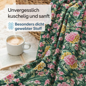 Bettw&auml;sche 200x220 cm 3-teilig 100% Baumwolle Dunkelgr&uuml;n Bettbezug Florales Blumenmuster in Rosa, Gelb &amp; Gr&uuml;n Garden P1
