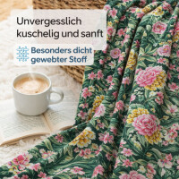 Bettw&auml;sche 200x220 cm 3-teilig 100% Baumwolle Dunkelgr&uuml;n Bettbezug Florales Blumenmuster in Rosa, Gelb &amp; Gr&uuml;n Garden P1