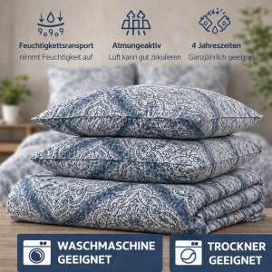 Bettw&auml;sche Blau Grau Bettbezug klassisches Ornament Design in Blau und Graut&ouml;nen Baumwolle Bettw&auml;sche-Set Blau Eleganze