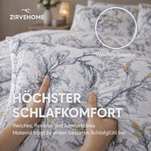Baumwolle Bettw&auml;sche &ndash; Modernes Blumen Design in Grau Wei&szlig; mit Gelben Akzenten Graue Fiora
