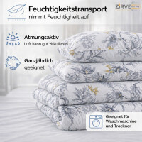 Baumwolle Bettw&auml;sche &ndash; Modernes Blumen Design in Grau Wei&szlig; mit Gelben Akzenten Graue Fiora