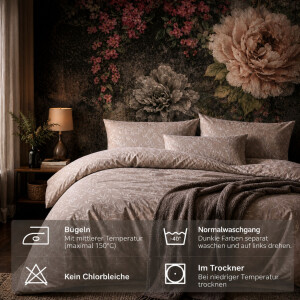 Bettw&auml;sche  Beige Bettbezug Natur Bl&auml;tter Design in Creme und Braun Bamboo