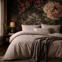 Bettw&auml;sche  Beige Bettbezug Natur Bl&auml;tter Design in Creme und Braun Bamboo