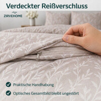Bettw&auml;sche  Beige Bettbezug Natur Bl&auml;tter Design in Creme und Braun Bamboo