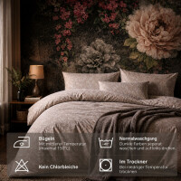 Bettw&auml;sche  Beige Bettbezug Natur Bl&auml;tter Design in Creme und Braun Bamboo