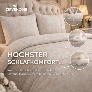 Bettw&auml;sche Beige Creme Bettbezug mit Elegantem Spitzen &amp; Ornament Muster Ornella