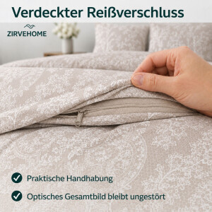 Bettw&auml;sche Beige Creme Bettbezug mit Elegantem Spitzen &amp; Ornament Muster Ornella