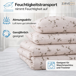 Bettw&auml;sche Baumwolle Bettbezug Beige mit Schwarz Wei&szlig;em Blumen und Zweigmuster Cozy